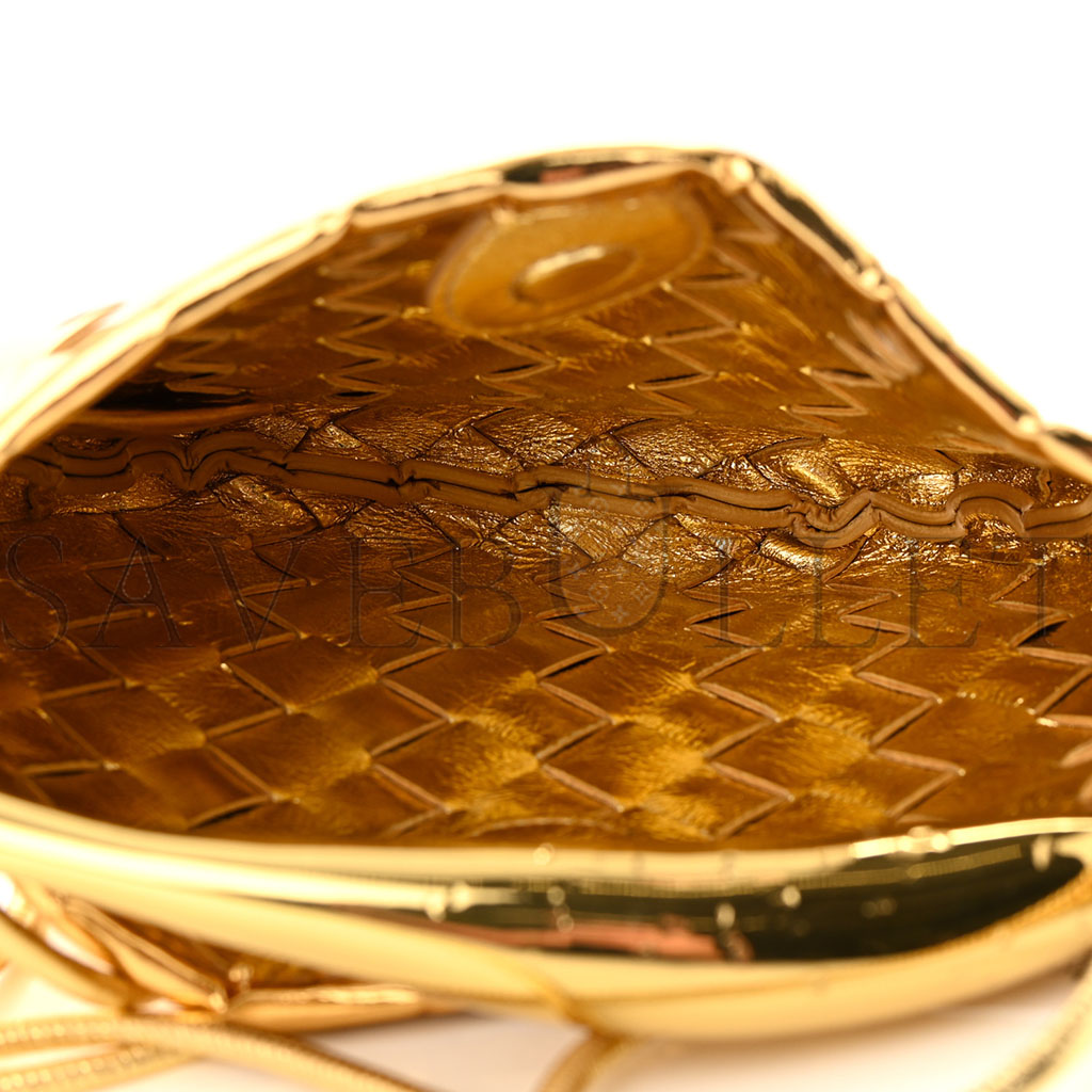 bo*te*ga Ve*ne*ta mirror laminated nappa intrecciato mini sardine bag gold (20*14*3cm)